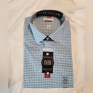 Van HeusenFlex Collar Blue Checked Print Dress Shirt 17 1/2 36/37